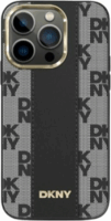 DKNY iPhone 14 Pro Max MagSafe Kockás keménykeretes bőr Telefon tok - Fekete