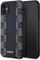 DKNY iPhone 11 / XR MagSafe Kockás keménykeretes bőr Telefon tok - Fekete