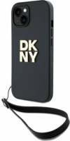 DKNY iPhone 13 / 14 / 15 Csuklópántos PU Bőr Telefon tok - Fekete