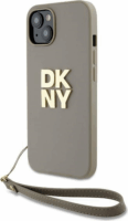 DKNY iPhone 13 / 14 / 15 Csuklópántos PU Bőr Telefon tok - Bézs