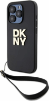 DKNY iPhone 15 Pro Csuklópántos PU Bőr Telefon tok - Fekete