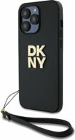 DKNY iPhone 14 Pro Max Csuklópántos PU Bőr Telefon tok - Fekete