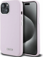 DKNY iPhone 13 / 14 / 15 MagSafe Fém LOGO keménykeretes Szilikon Telefon tok - Pink