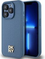 DKNY iPhone 15 Pro MagSafe Fém LOGO keménykeretes bőr Telefon tok - Kék