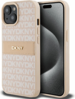 DKNY iPhone 14 Plus / 15 Plus Ismétlődő mintás PU Bőr Telefon tok - Pink