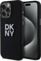 DKNY iPhone 15 Pro fém LOGO Keménykeretes szilikon Telefon tok - Fekete