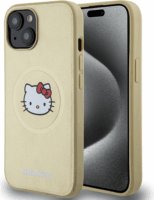 Hello Kitty MagSafe Kitty Head iPhone 15 Keménykeretes bőr telefon tok - Gold