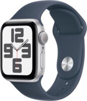 Apple Watch SE GPS Okosóra 40 mm - Ezüst Alumíniumtok + Viharkék Sportszíj - S/M