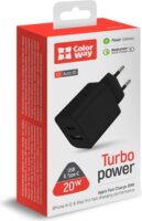 Colorway USB Type-C+ USB QC3.0 Hálózati Töltő adapter 20W - Fekete