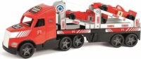 Wader Magic Truck Action F1 autószállító kamion versenyautókkal 79cm - Piros