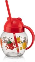 Iris C-00373 Cute 370ml Üveg bögre szívószállal - Piros / zöld / sárga