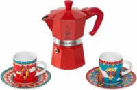 Bialetti Winter Wonderland 3 személyes Kotyogós kávéfőző és 2 darabos csésze szett - Piros