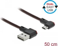 Delock 85270 Easy-USB-A 90° apa - MicroUSB-B 90° apa 2.0 Adat és töltő kábel 0.5m - Fekete/Piros