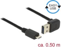 Delock 85203 Easy-USB-A 90° apa - MicroUSB-B apa 2.0 Adat és töltő kábel 0.5m - Fekete