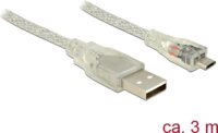 Delock 83902 USB-A apa - MicroUSB-B apa 2.0 Adat és töltő kábel 3m - Áttetsző