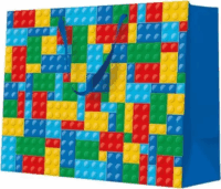 Szalagfüles Papír ajándéktasak Színes LEGO kockák mintával (33,5 x 26,5 cm) - Mintás