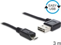 Delock 83384 Easy 90° USB-A apa - USB Micro-B apa 2.0 Adat és töltő kábel 3m - Fekete