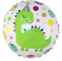 Héliummal tölthető szülinapos dinoszaurusz mintás fólia lufi - 36 cm