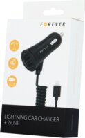 Forever 2xUSB-A Autós töltő + Lightning kábel 1m - Fekete