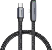 Mcdodo CA-3350 Braided USB-C apa - Lightning apa derékszögű Adat és töltőkábel 1.2m - Fekete