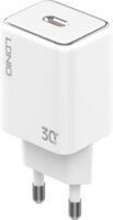 LDNIO A1508C USB-C Hálózati Gyorstöltő Adapter 30W + Lightning kábel - Fehér