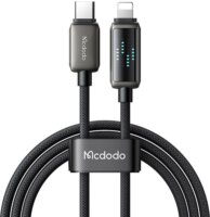 Mcdodo CA-2630 USB-C apa - Lightning apa 2.0 Adat és töltőkábel LED kijelzővel 1.2m - Fekte