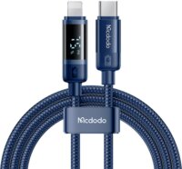 Mcdodo CA-5211 USB-C apa - Lightning apa 2.0 Adat és töltőkábel LED kijelzővel 1.2m - Kék