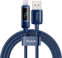 Mcdodo CA-5001 USB-A apa - Lightning apa 2.0 100W Adat és töltőkábel LED kijelzővel 1.2m - Kék