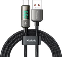 Mcdodo CA-3630 USB-A apa - USB-C apa 3.0 Auto Power Off Adat és töltőkábel LED kijelzővel 1.2m - Fekete