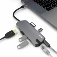 NextOne PD-PRO-HUB USB-C apa - USB/LAN/HDMI anya Többportos Átalakító Adapter - Szürke