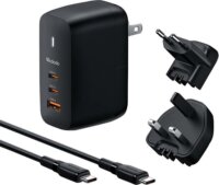 Mcdodo CH-8442 USA -> UK/EU 2x USB-C + USB-A Utazó adapter + USB-C apa - USB-C apa töltőkábel 2m - Fekete