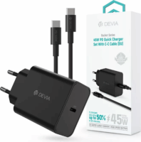 Devia Rocket Series USB-C / USB-C PD+QC Hálózati Gyorstöltő Adapter 45W - Fekete