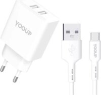 Yooup NC76-B 2x USB-A Hálózati Töltő Adapter 12W - Fehér