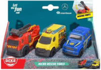 Dickie Toys Micro Rescue Force 3 darabos Vészhelyzeti kisautó szett 1:36