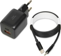 iBOX C-42 USB-A / USB-C Hálózati Gyorstöltő Adapter 33W + USB Type-C töltőkábel - Fekete