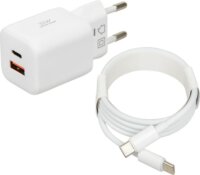 iBOX C-42 USB-A / USB-C Hálózati Gyorstöltő Adapter 33W + USB Type-C töltőkábel - Fehér