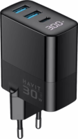 Havit UCLE001 EU USB-C / 2x USB-A Hálózati Gyorstöltő Adapter 30W - Fekete