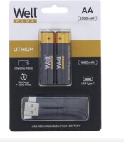 WELL Újratölthető Lithium Ceruzaelem AA USB-C 1660mAh (2db / csomag)