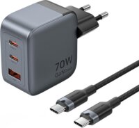 Vention GaN USB-C+C+A +1m USB-C-C kábel Hálózati Gyorstöltő Adapter 70W - Szürke