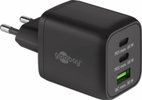 goobay 70180 2x USB-C/USB-A Hálózati gyorstöltő textilkábellel 15-65W - Fekete