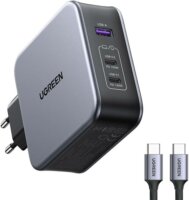 Ugreen Nexode 2 x USB-C / USB Hálózati Gyorstöltő Adaiter + USB-C kábel 140W - Fekete