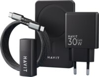 Havit USB-C / USB-A Hálózati Gyorstöltő Adapter 30W + PowerBank + Type-C kábel - Fekete