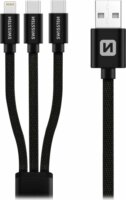 Swissten 72501103 3in1 USB-A apa - 2xUSB-C / Lightning Adat- és töltőkábel 1,2m - Fekete