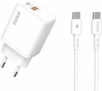 Yooup NC56-D USB-A / USB-C Hálózati Töltő Adapter 20W + USB-C kábel - Fehér