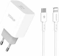 Yooup NC60-C USB-C Hálózati Töltő Adapter 20W + USB-C/Lightning kábel - Fehér