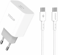 Yooup NC60-C USB-C Hálózati Töltő Adapter 20W + USB-C kábel - Fehér