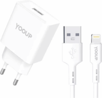 Yooup NC76-A USB-A Hálózati Töltő Adapter 12W + Lightning kábel - Fehér