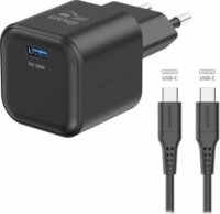 Swissten 22070130 USB-C Hálózati Töltő Adapter USB-C Kábellel (1,2m) 20W - Fekete