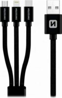 Swissten 72501101 3in1 USB-A apa - microUSB / USB-C / Lightning apa Adat- és töltőkábel 1,2m - Fekete