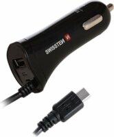 Swissten 20111500 USB-A / USB-C Kábeles Szivargyújtós Autós Töltő - Fekete